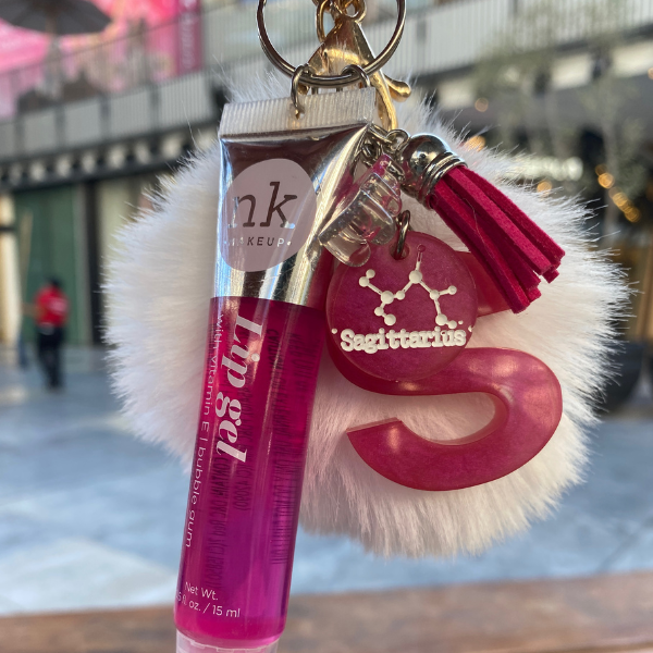 Initial Pink Lip Gloss Keychain - E